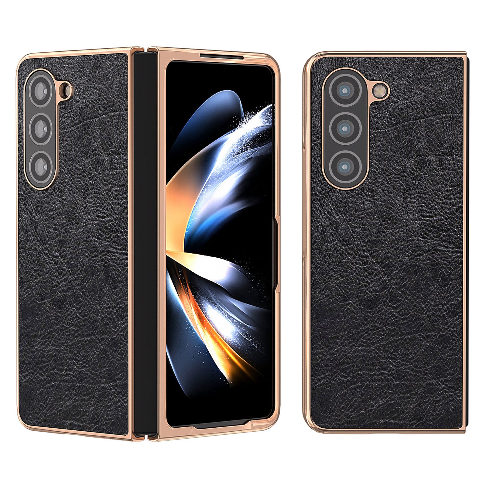 For Samsung Galaxy Z Fold5 5G Electroplating PU Leather Coated Hard PC Phone Case Retro Litchi Texture Cover For Samsung Galaxy Z Fold5 5G Electroplating PU Leather Coated Hard PC Phone Case Retro Litchi Texture Cover